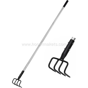 Long Hand Cultivator Carbon Steel & Stainless Steel Tiller Cultivator hand Tiller for Digging Loosening Weeding